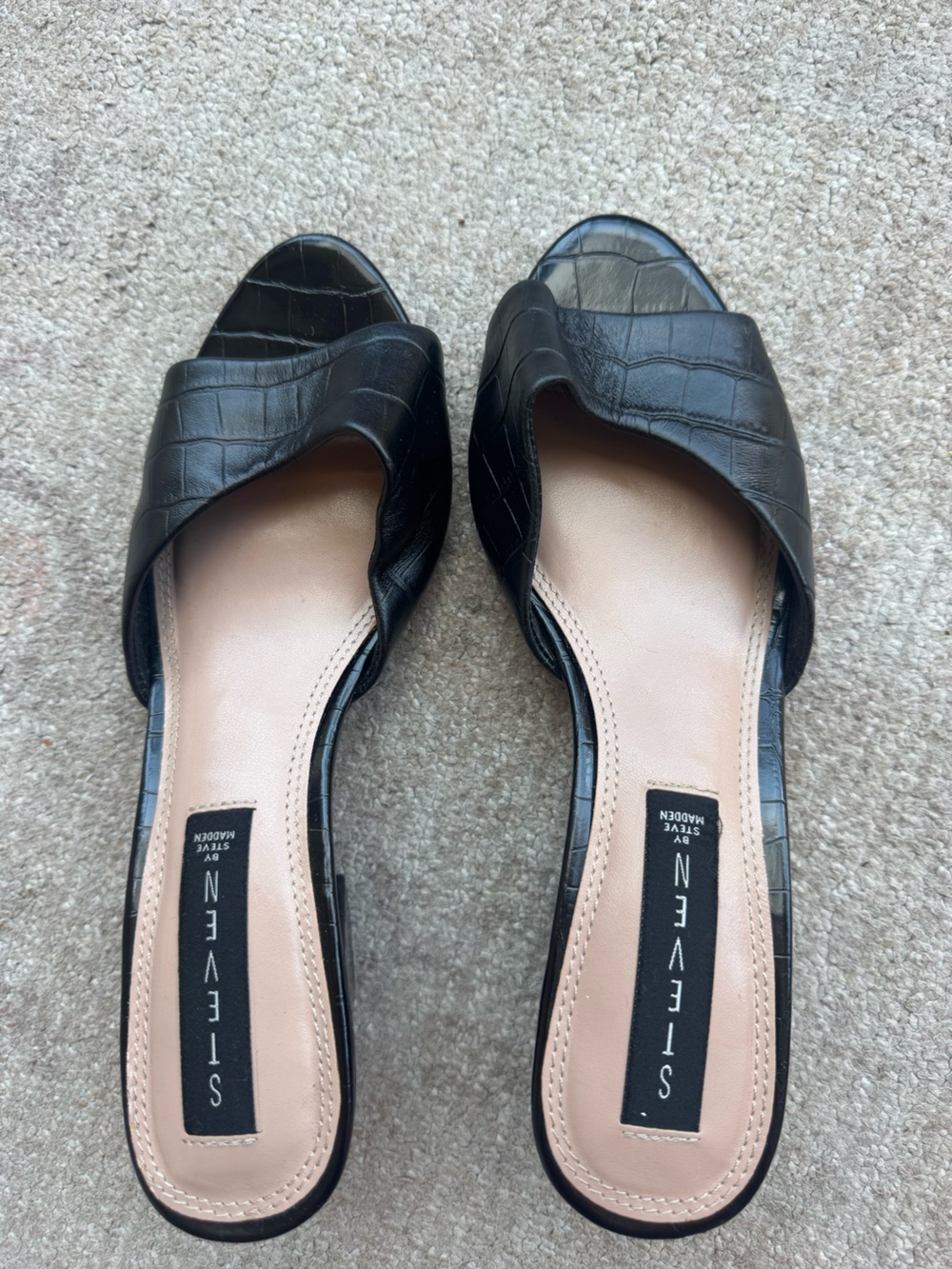 Steve Madden Black Croc-Embossed Peep-Toe Heels
